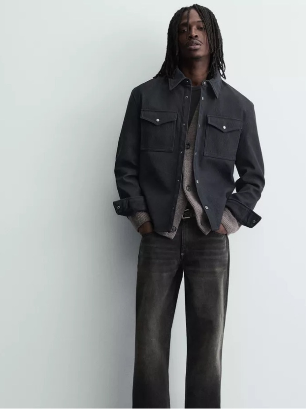 Men's Black Suede Button Jacket